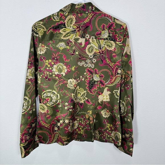 Classique Entier Dark Green Pink Paisley Long Sleeve Button Down Blouse Size 8 - Picture 8 of 8